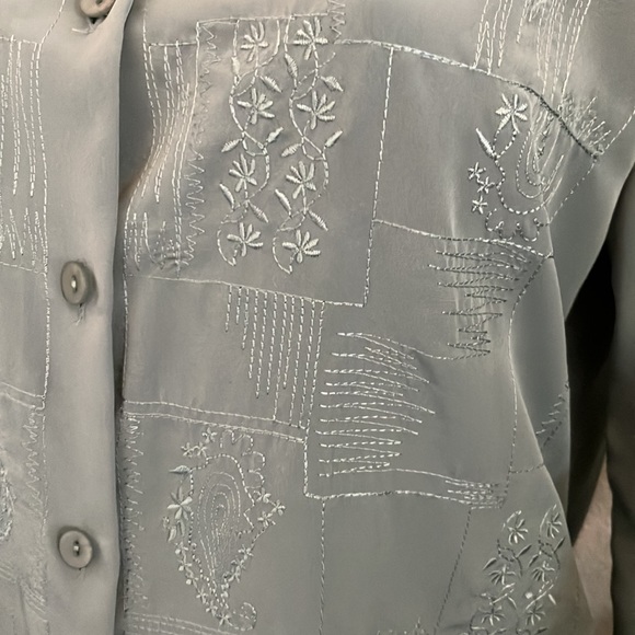 Vintage Blouse apparenza Gay blue Polyester Embroidered Paisley - Picture 3 of 10